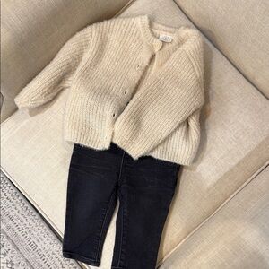 Zara Cream Knit Cardigan and Gap jeans